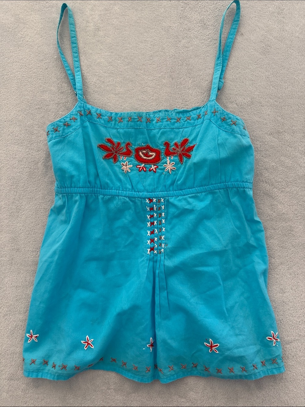 Women’s Turquoise Embroidered Spaghetti Strap Tank Top